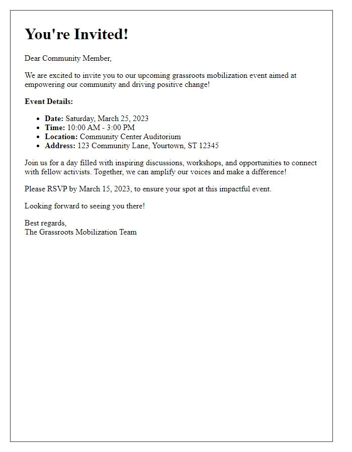 Letter template of grassroots mobilization event invite