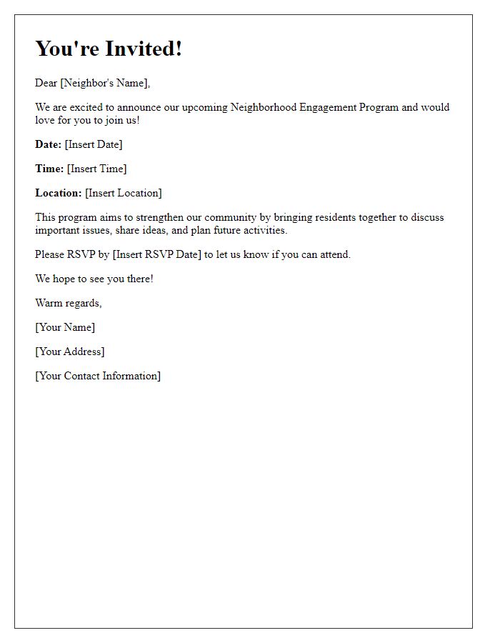 Letter template of neighborhood engagement program invitation