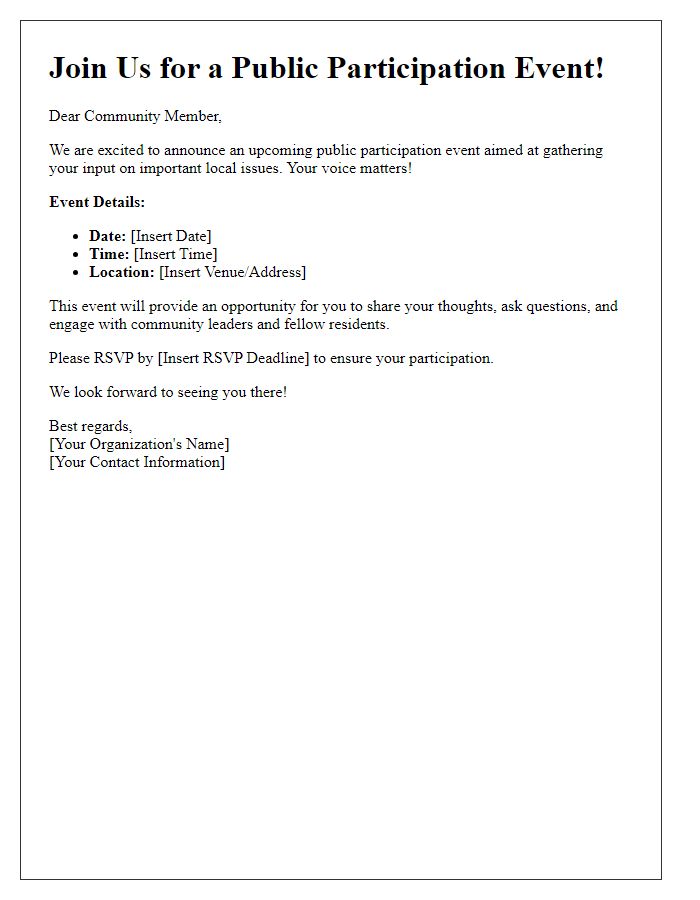 Letter template of public participation event announcement