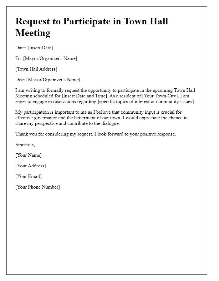 Letter template of town hall meeting participation request