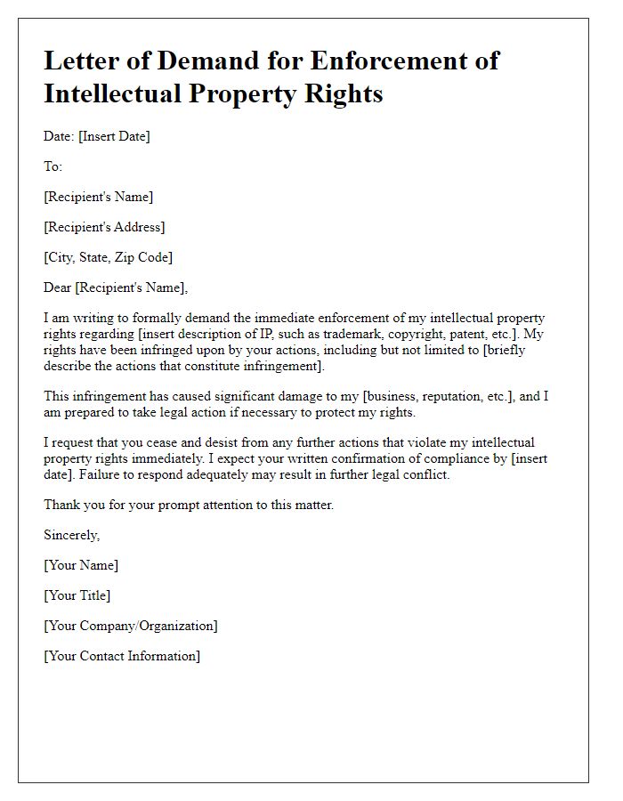 Letter template of Demand for IP Rights Enforcement