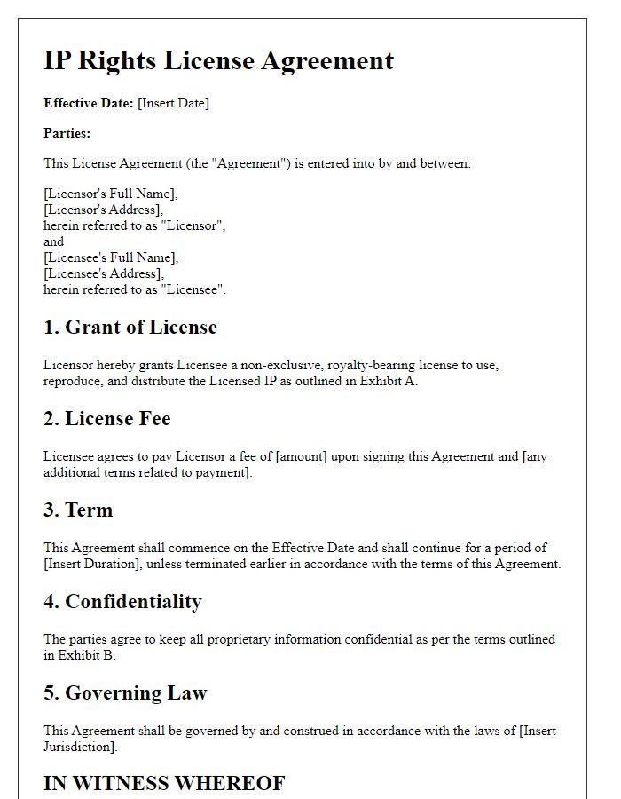 Letter template of IP Rights License Agreement Draft