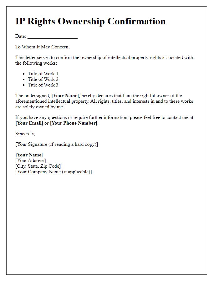 Letter template of IP Rights Ownership Confirmation