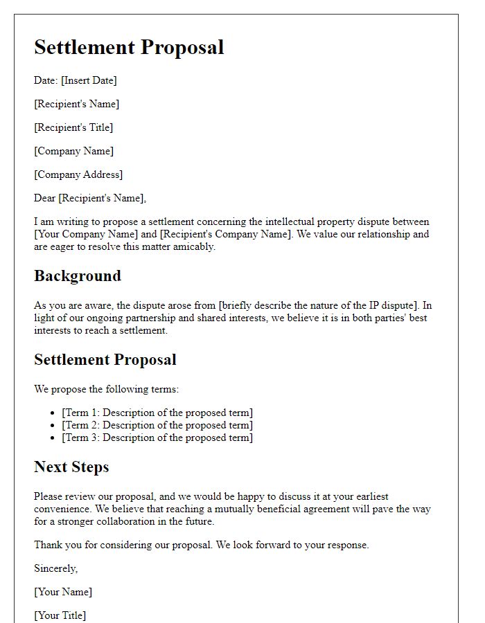 Letter template of Settlement Proposal for IP Dispute