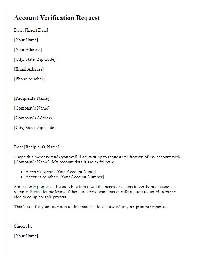 Letter template of account verification request