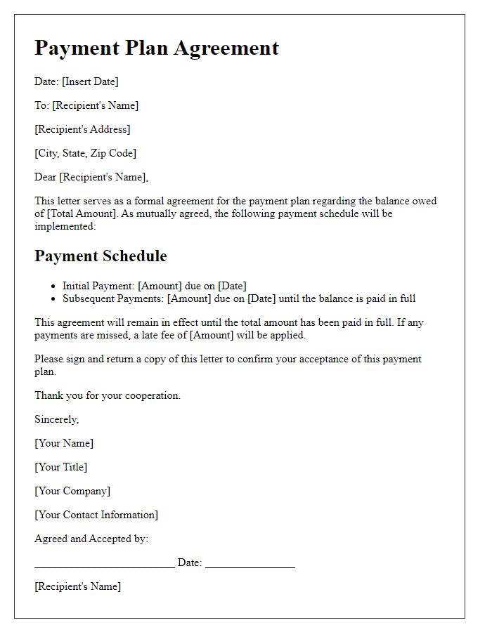 Letter template of payment plan agreement