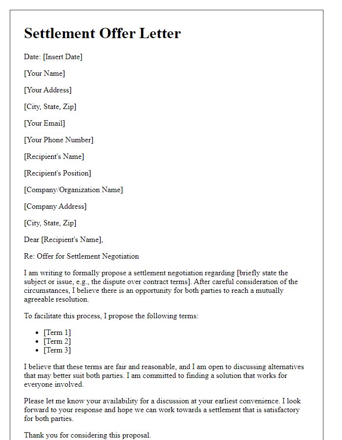 Letter template of offer for settlement negotiation