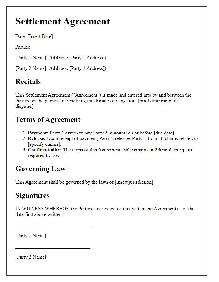 Letter template of settlement agreement framework