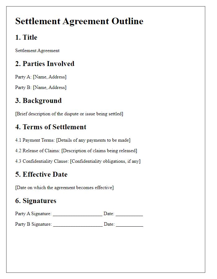 Letter template of settlement agreement outline