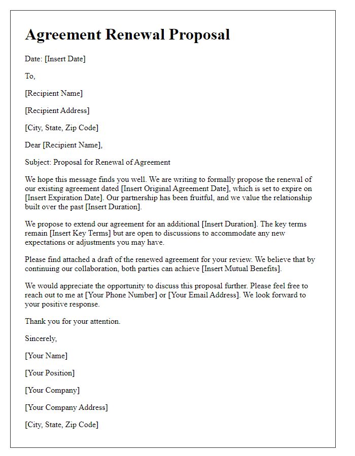 Letter template of agreement renewal proposal