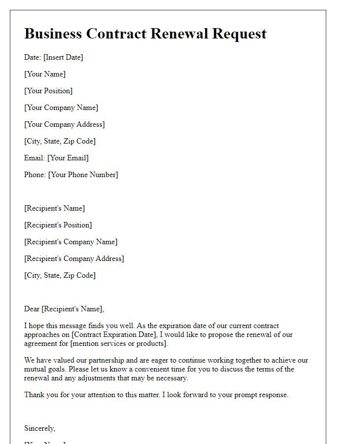 Letter template of business contract renewal request