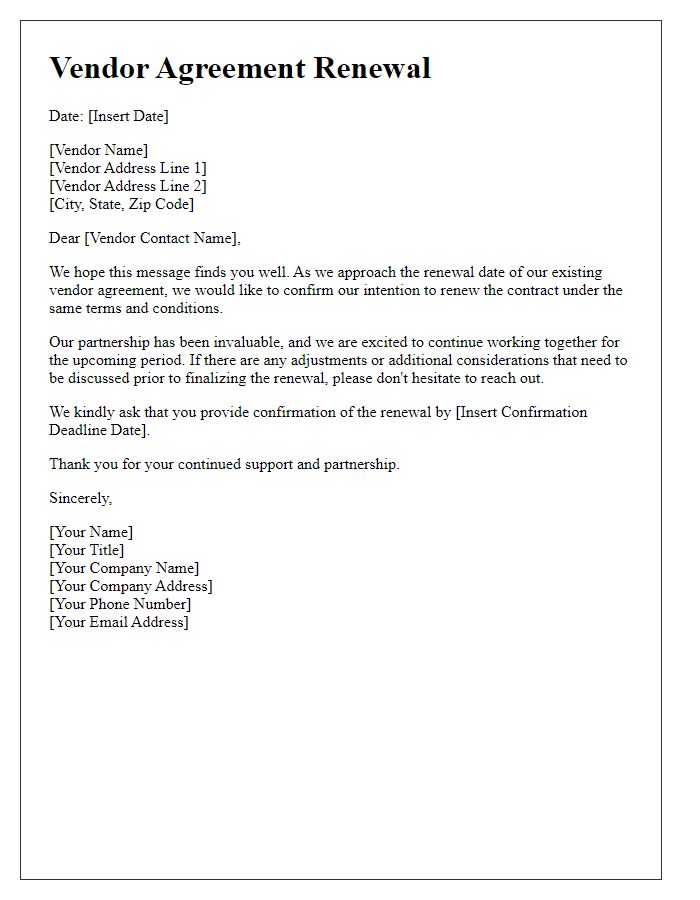 Letter template of vendor agreement renewal