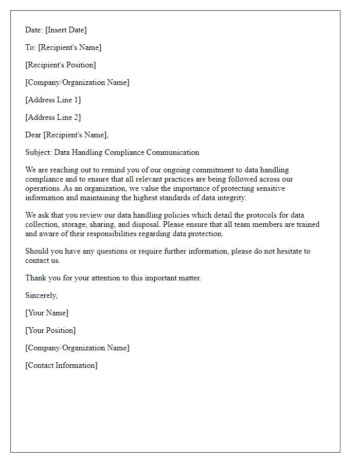 Letter template of Data Handling Compliance Communication