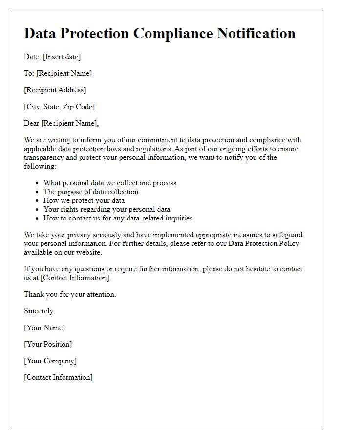 Letter template of Data Protection Compliance Notification