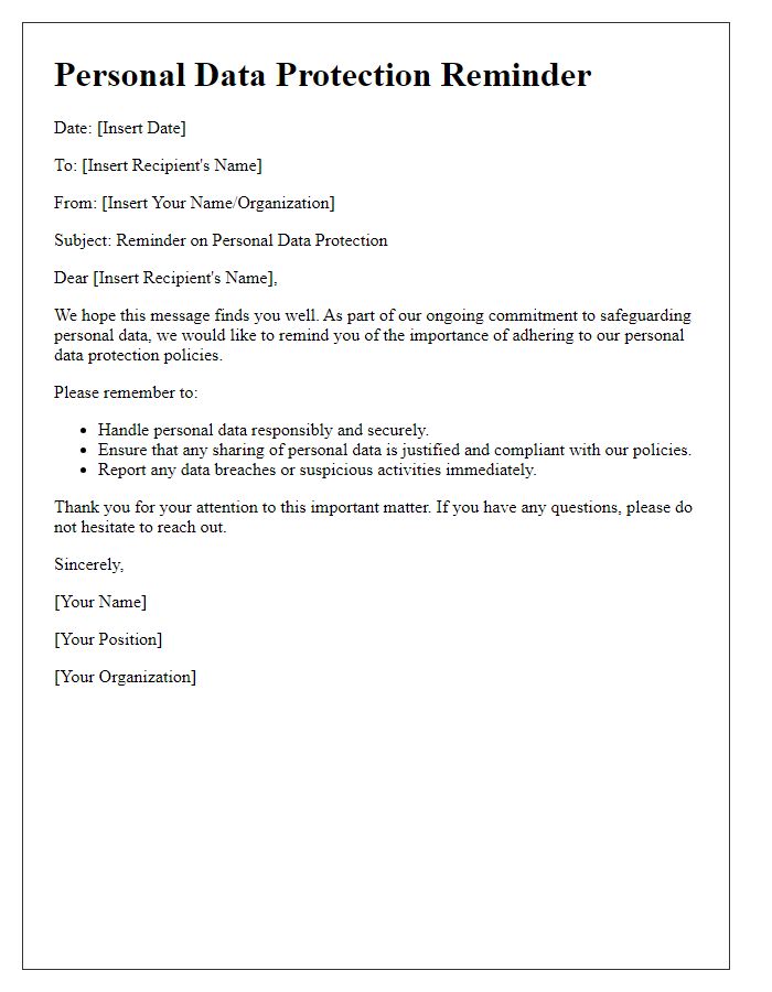 Letter template of Personal Data Protection Reminder