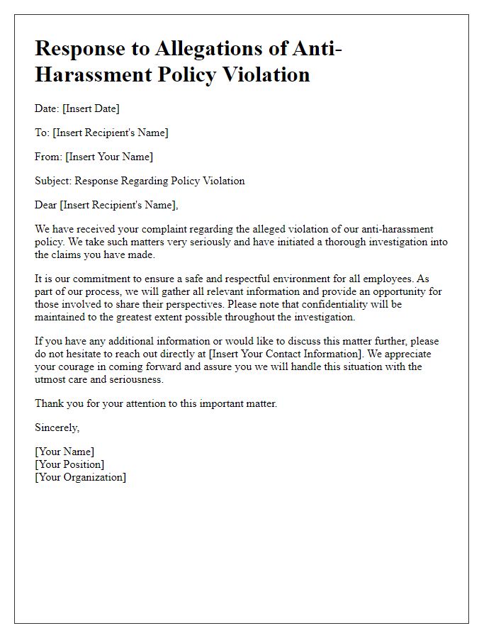 Letter template of anti-harassment policy violation response