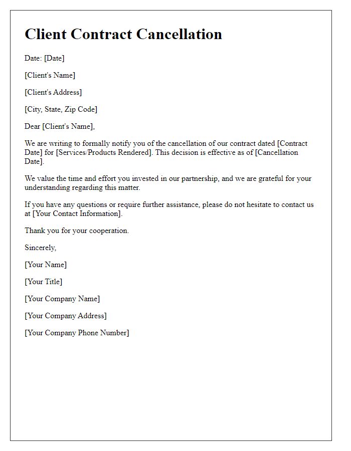 Letter template of Client Contract Cancellation