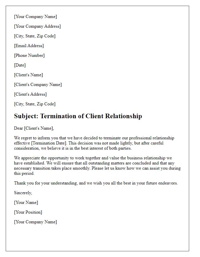 Letter template of Client Relationship Termination