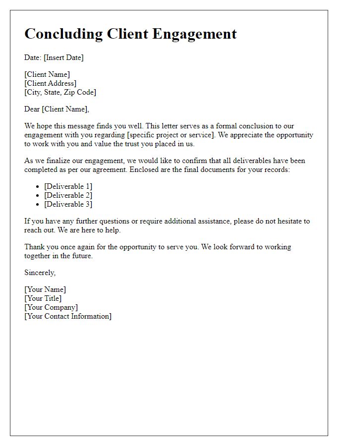 Letter template of Concluding Client Engagement