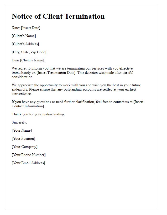 Letter template of Notice of Client Termination