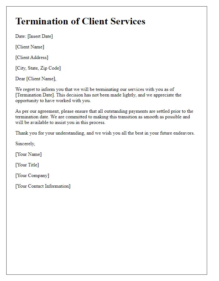 Letter template of Terminating Client Services