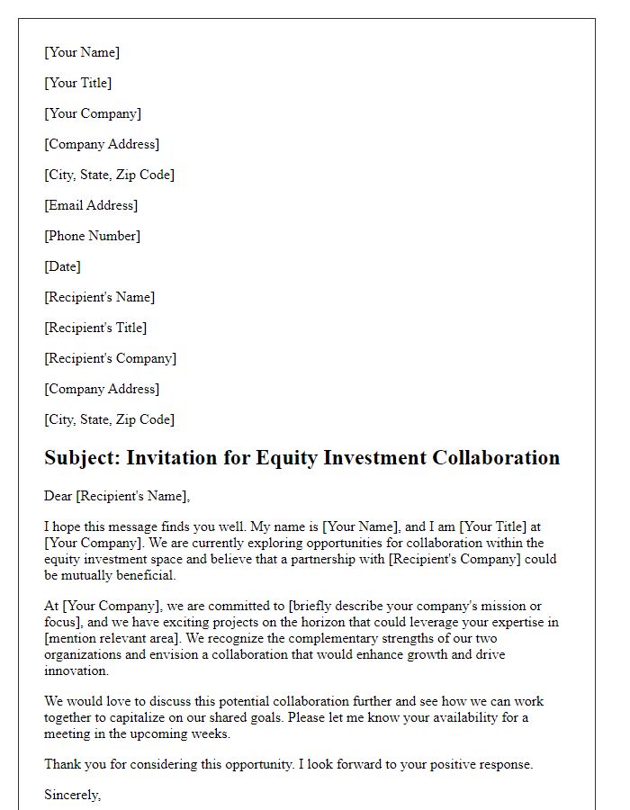 Letter template of equity investment collaboration invitation