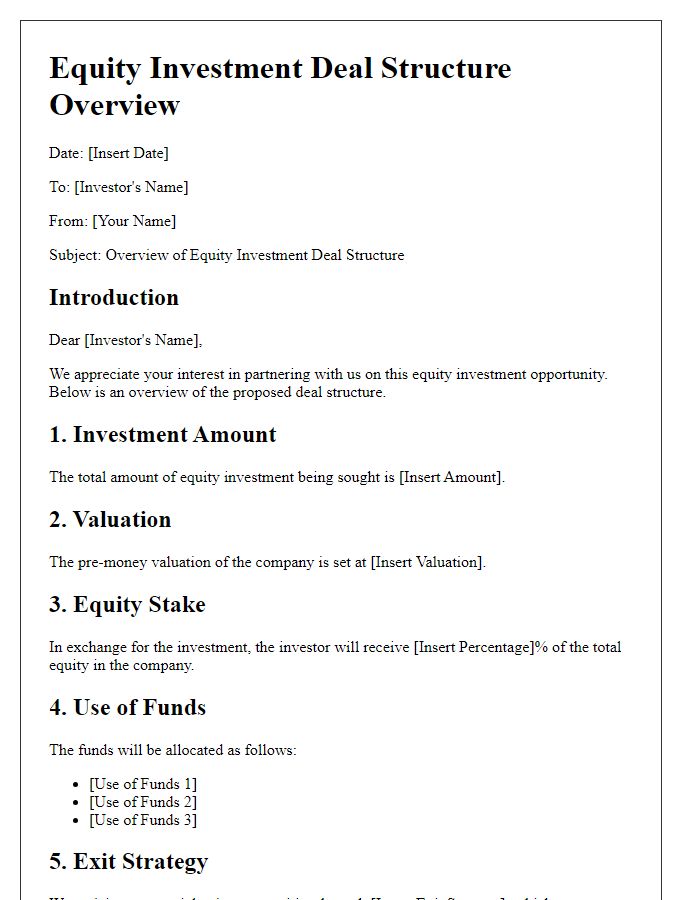 Letter template of equity investment deal structure overview