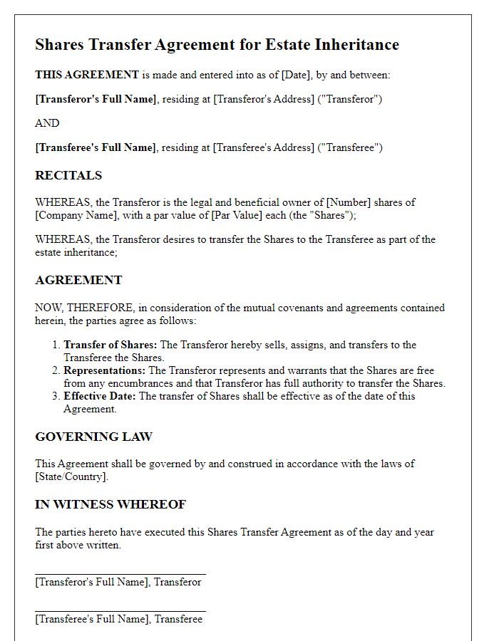 Letter template of shares transfer agreement for estate inheritance