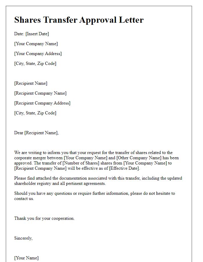 Letter template of shares transfer approval for corporate mergers