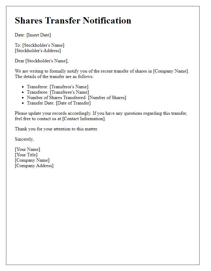 Letter template of shares transfer notification for stockholders