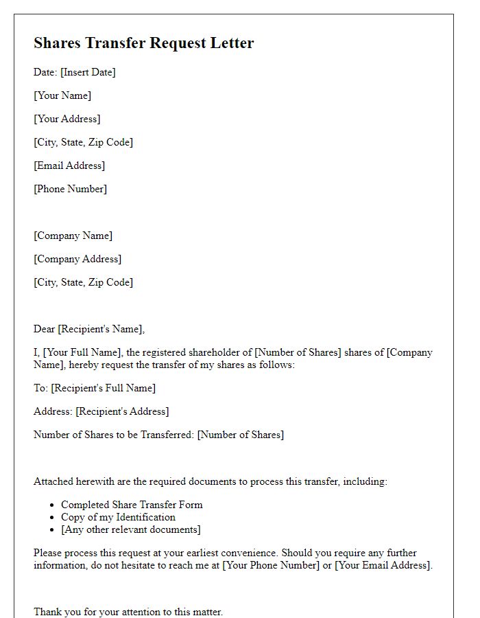 Letter template of shares transfer request for individual shareholders