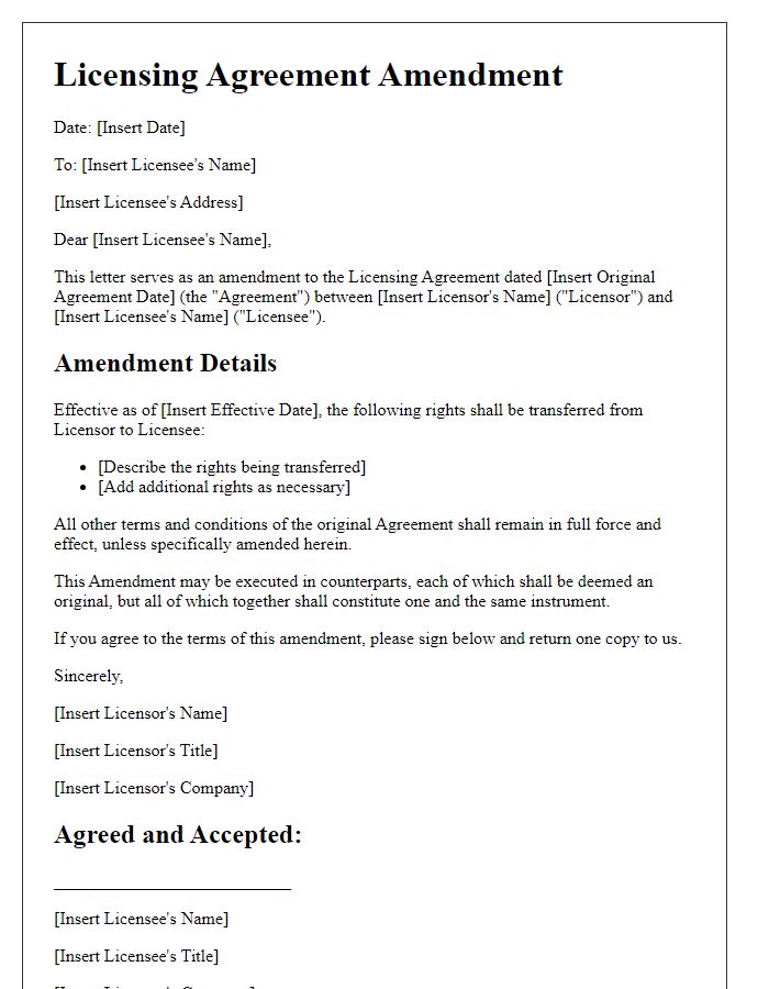 Letter template of Licensing Agreement Amendment for Transfer of Rights