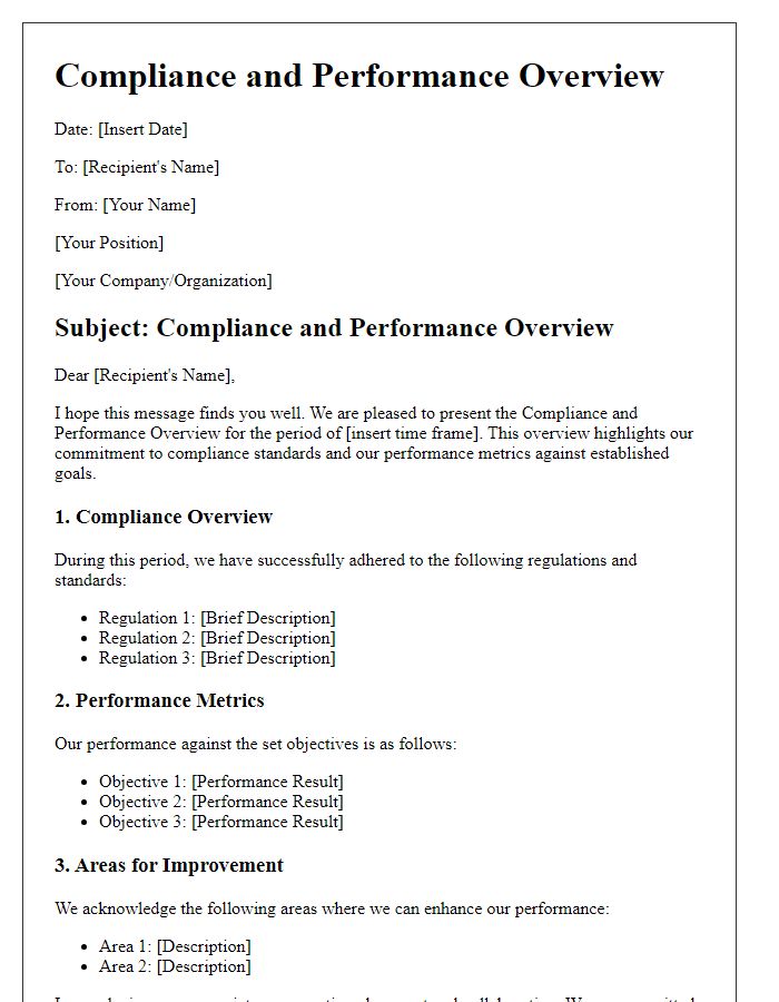 Letter template of Compliance and Performance Overview