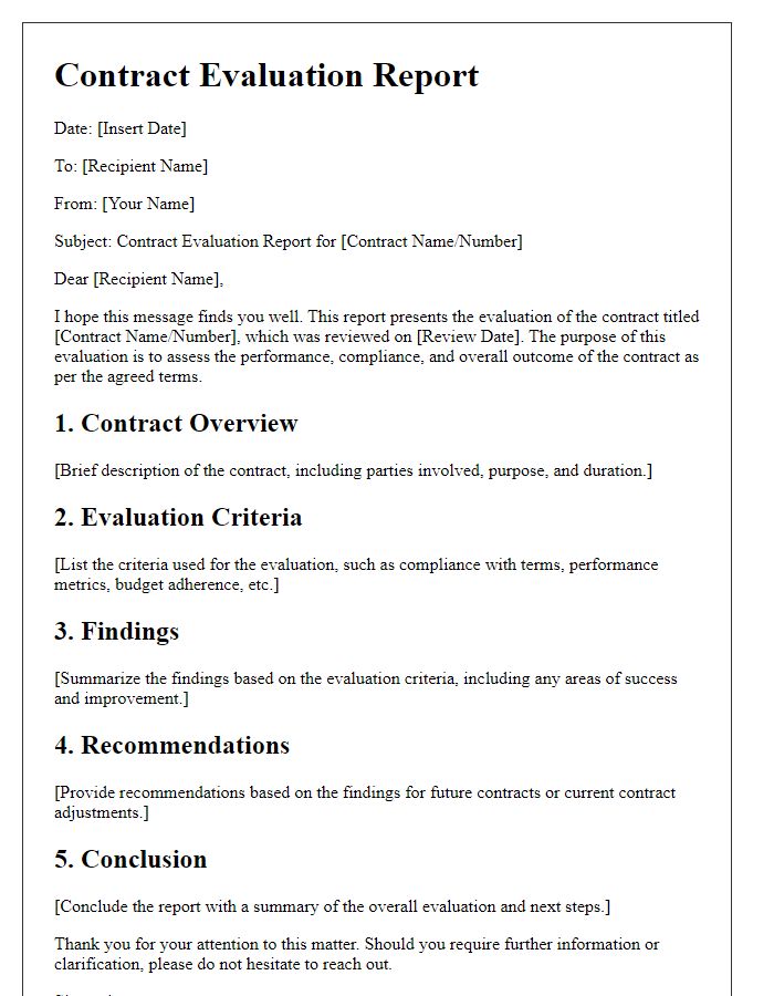 Letter template of Contract Evaluation Report