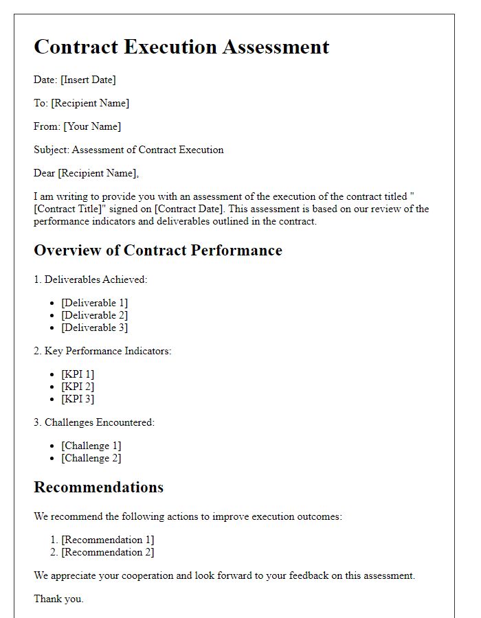 Letter template of Contract Execution Assessment