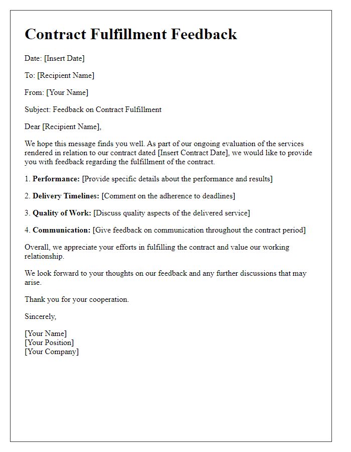 Letter template of Contract Fulfillment Feedback