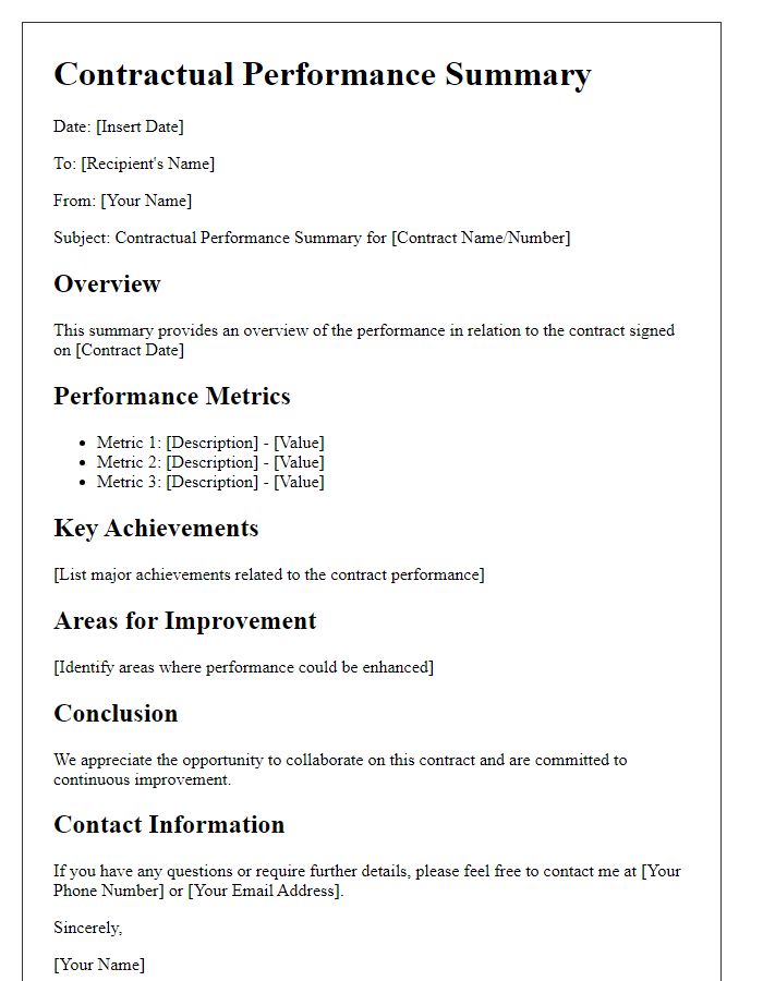 Letter template of Contractual Performance Summary