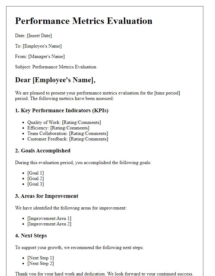 Letter template of Performance Metrics Evaluation