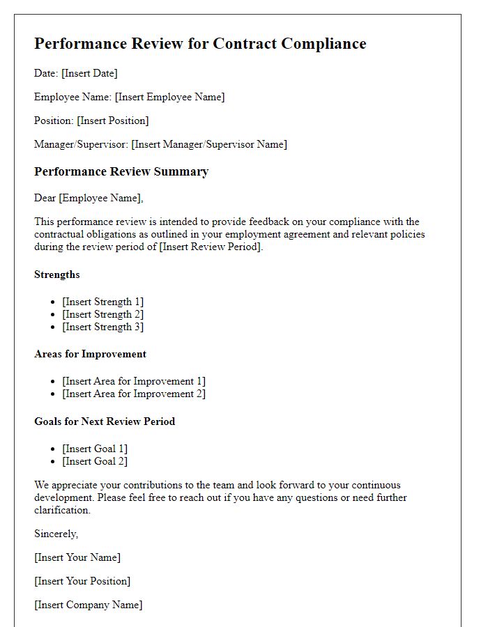 Letter template of Performance Review for Contract Compliance