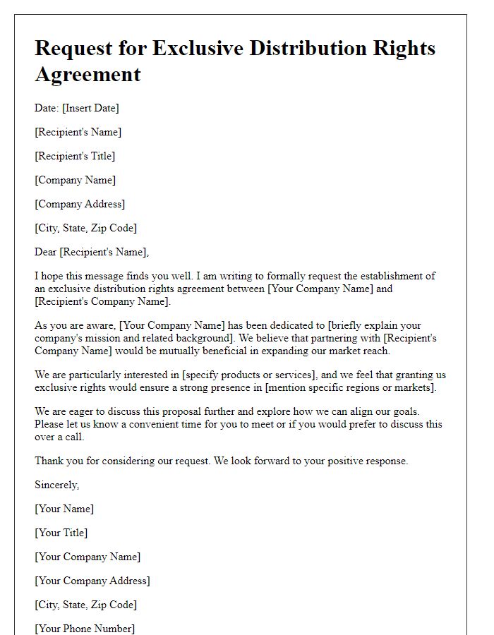 Letter template of exclusive distribution rights agreement request