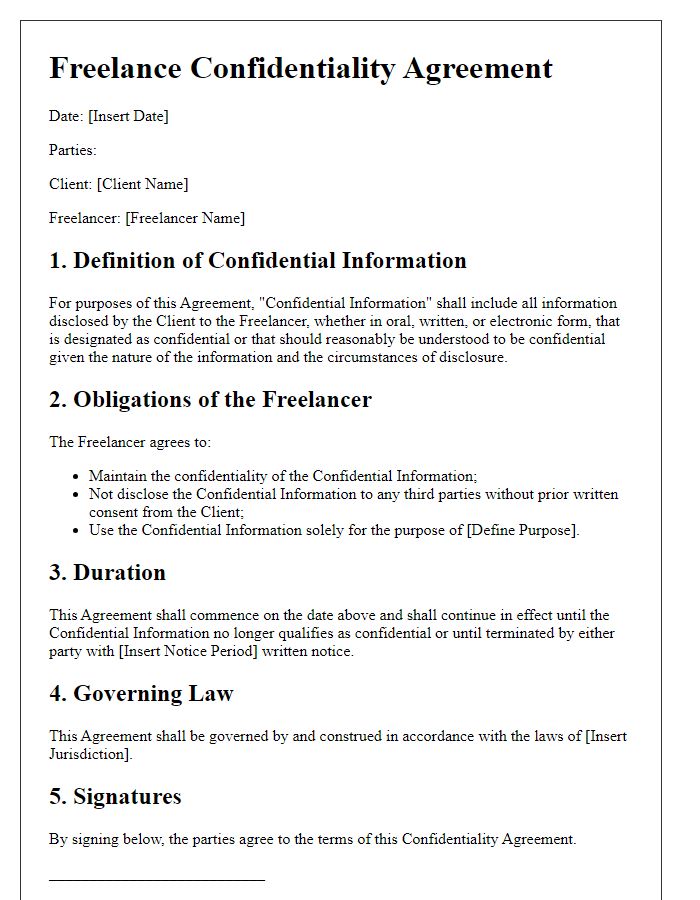 Letter template of freelance confidentiality agreement