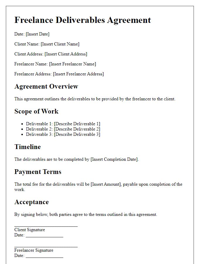 Letter template of freelance deliverables agreement