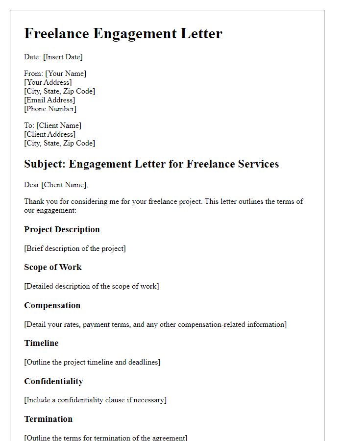 Letter template of freelance engagement letter