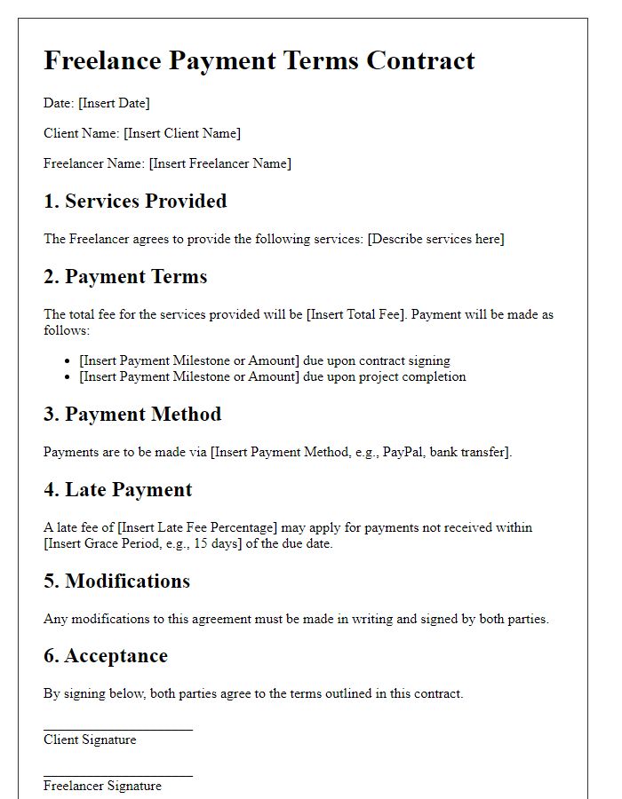 Letter template of freelance payment terms contract