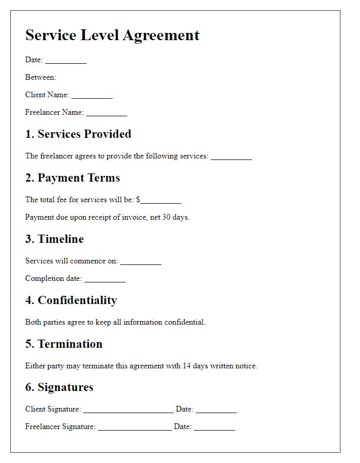 Letter template of freelance service level agreement