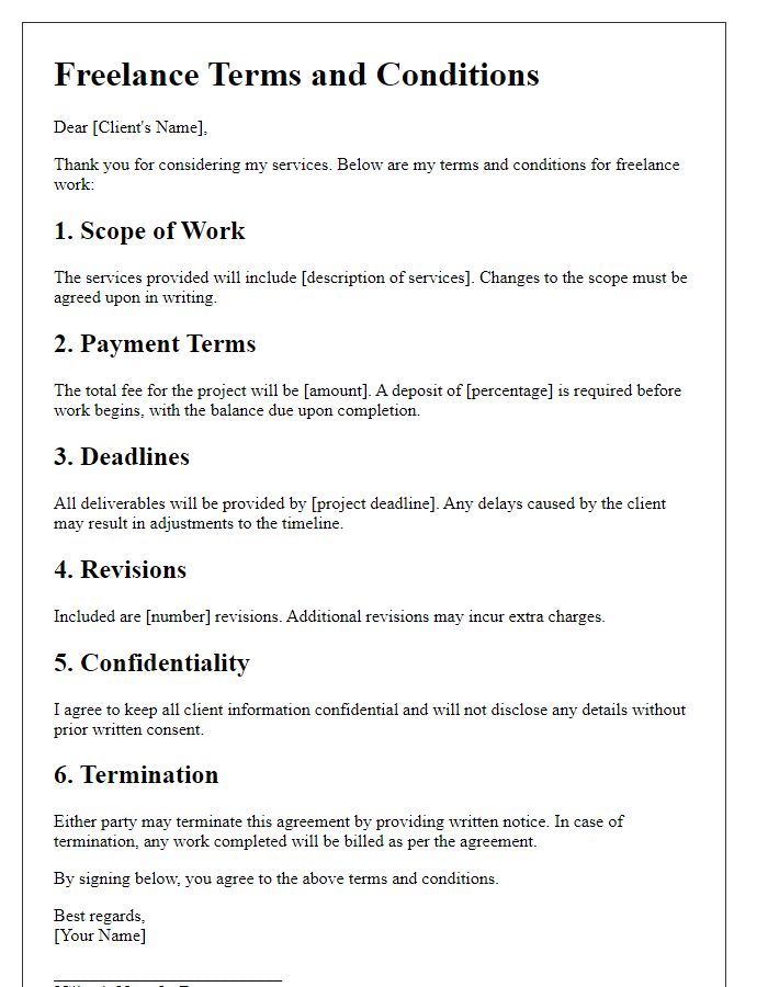 Letter template of freelance terms and conditions