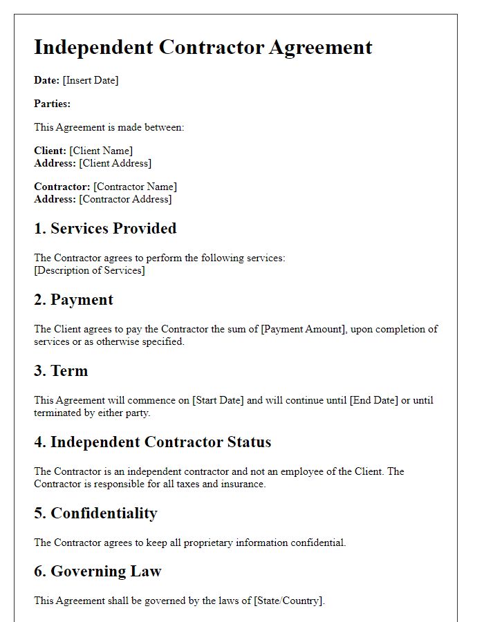 Letter template of independent contractor agreement