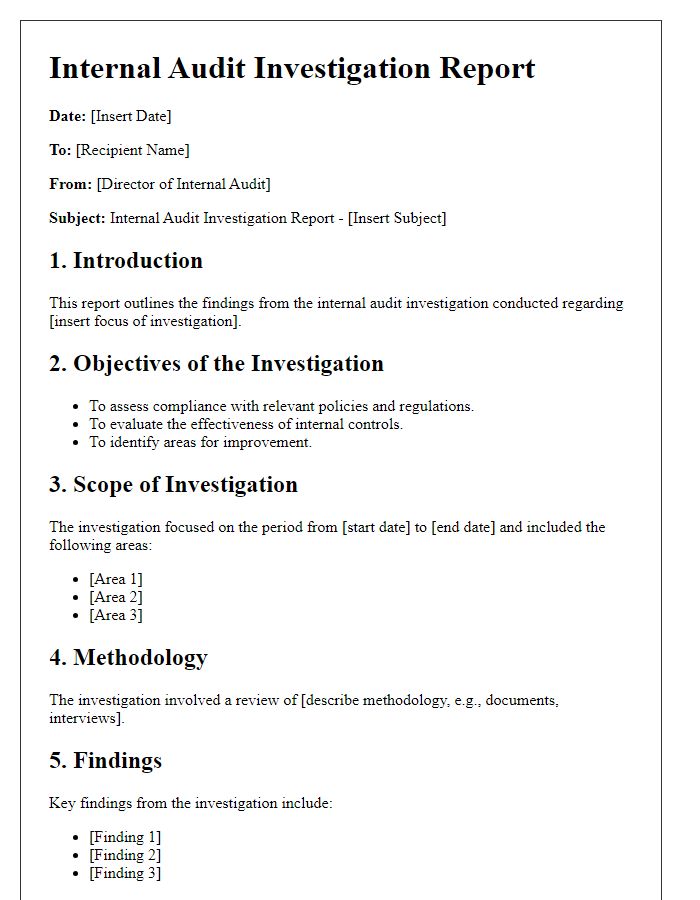 Letter template of Internal Audit Investigation Report