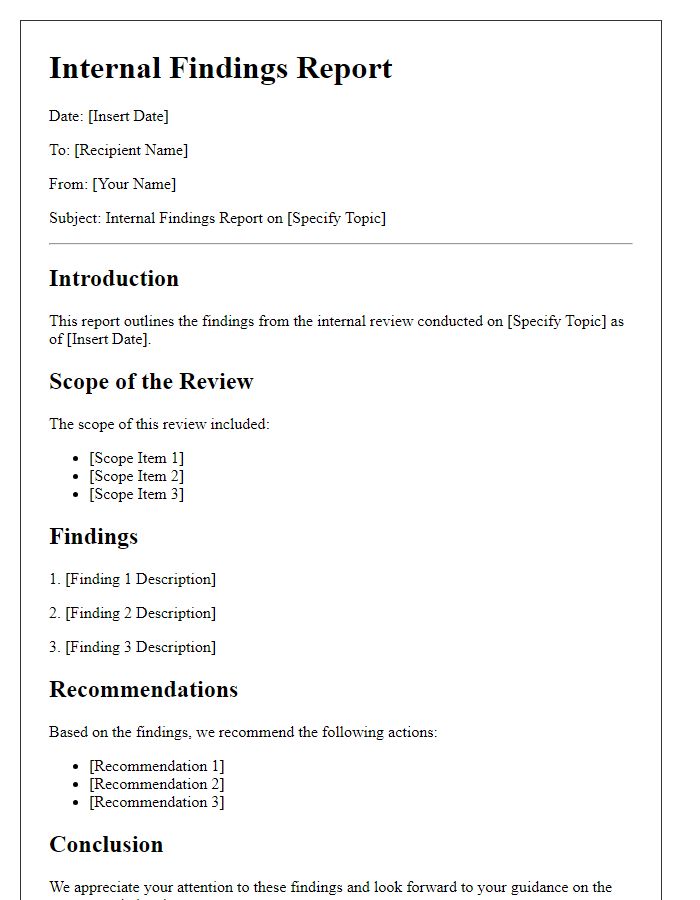 Letter template of Internal Findings Report