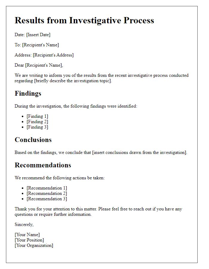 Letter template of Results from Investigative Process